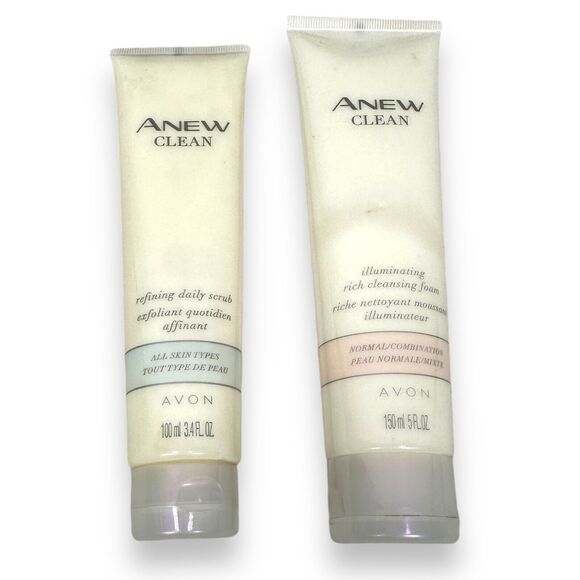 Avon Anew Clean Refining Daily Scrub Illuminating Rich Cleansing Foam Lot 2 New - Picture 1 of 5